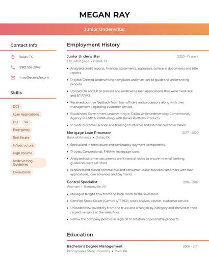 Junior Underwriter Resume