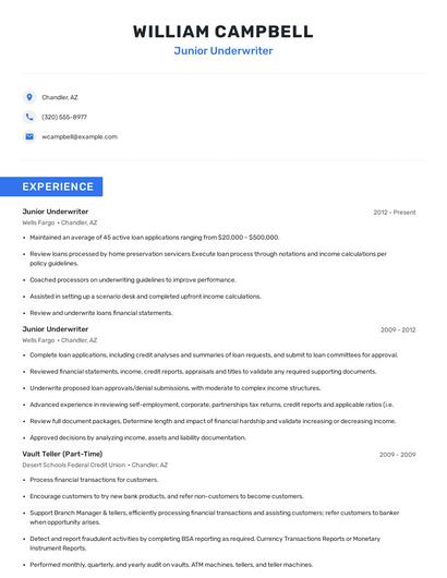 Junior Underwriter Resume