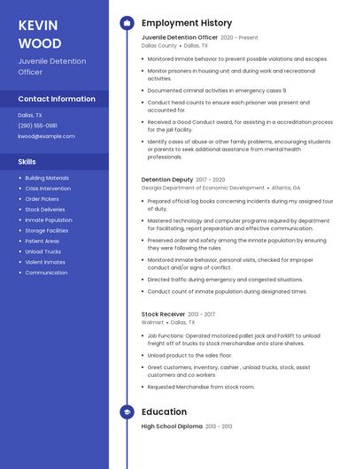 Juvenile Detention Officer Resume