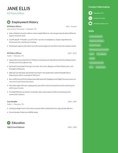 K9 Police Officer Resume