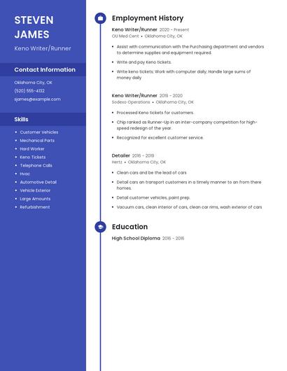 Keno Writer/Runner Resume