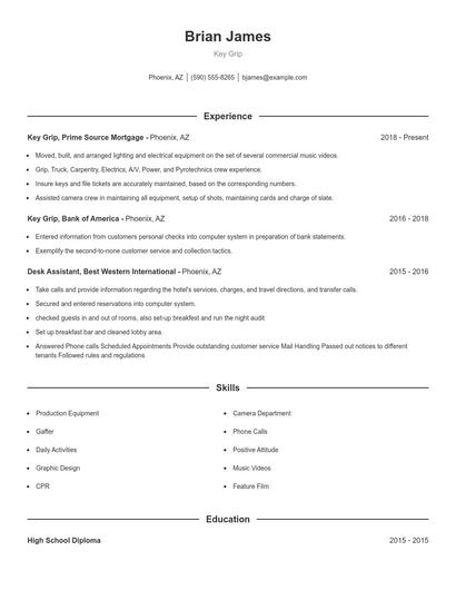 Key Grip Resume