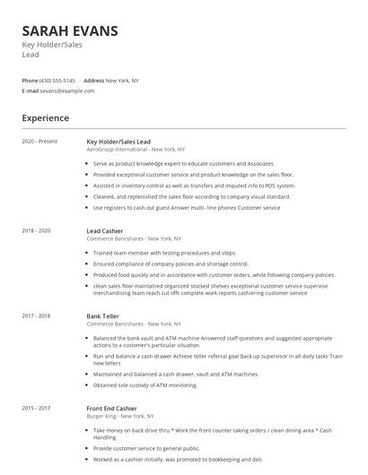 Key Holder/Sales Lead Resume