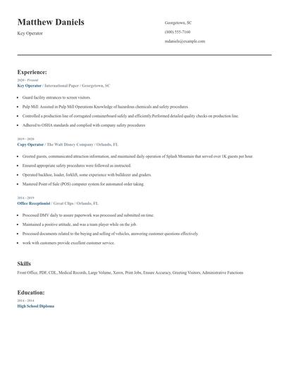 Key Operator Resume