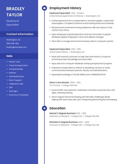 Keyboard Specialist Resume
