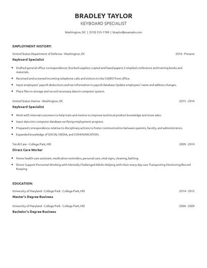 Keyboard Specialist Resume