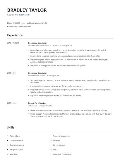 Keyboard Specialist Resume