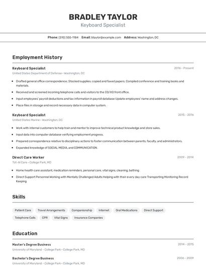 Keyboard Specialist Resume
