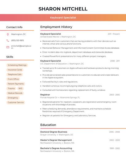 Keyboard Specialist Resume