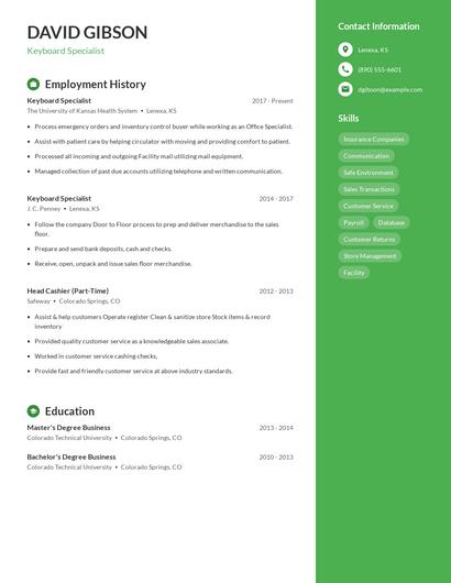 Keyboard Specialist Resume