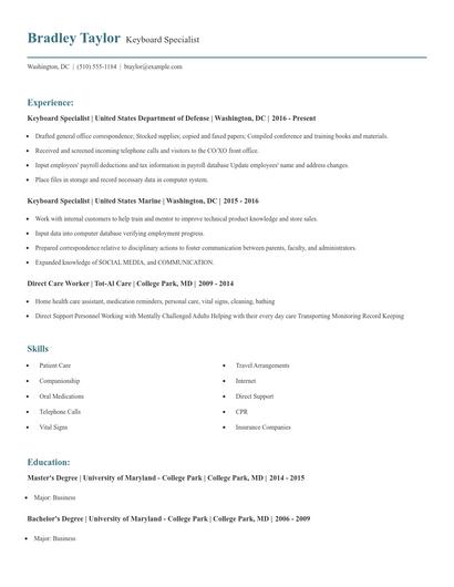Keyboard Specialist Resume