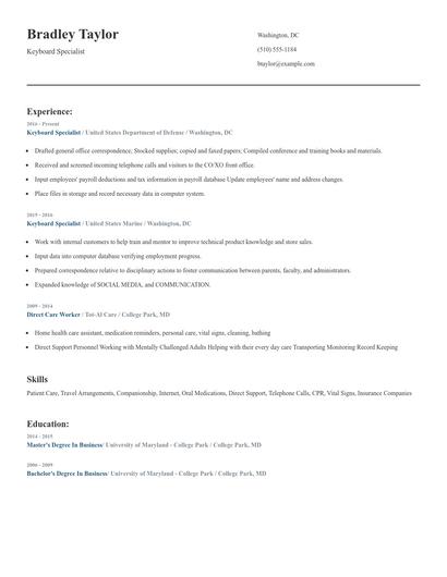 Keyboard Specialist Resume