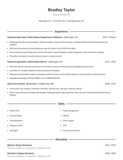 Keyboard Specialist Resume