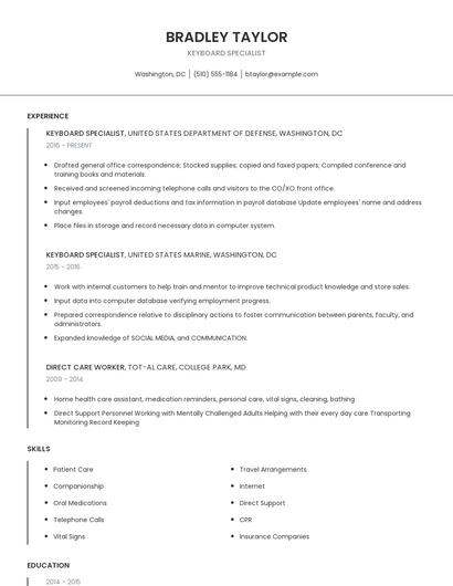 Keyboard Specialist Resume