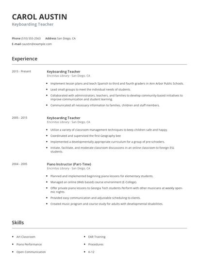 Keyboarding Teacher Resume