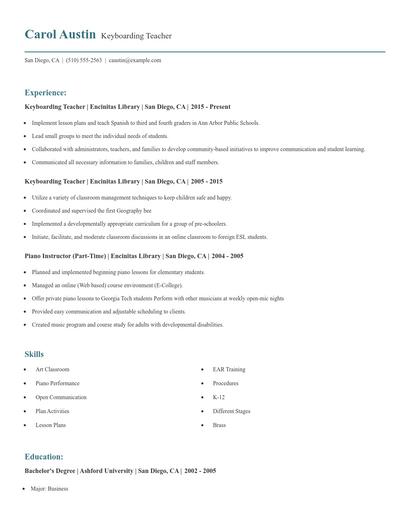 Keyboarding Teacher Resume