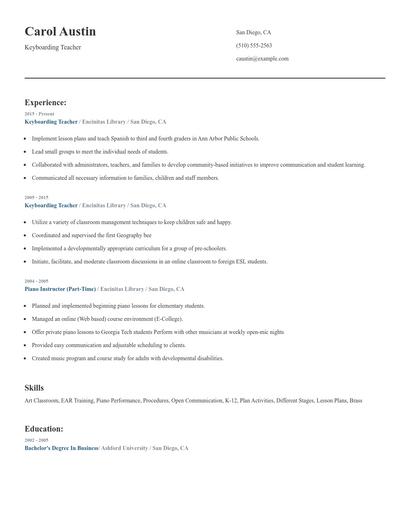 Keyboarding Teacher Resume
