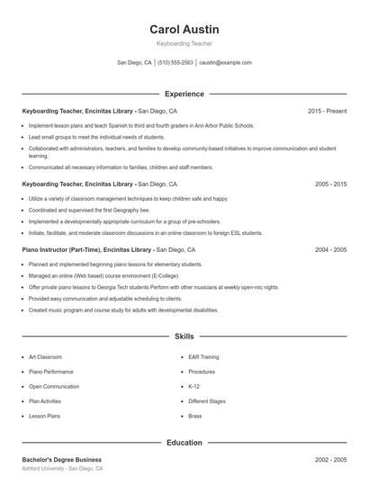 Keyboarding Teacher Resume
