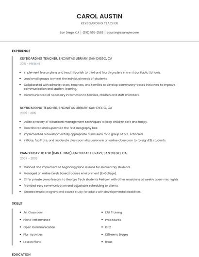 Keyboarding Teacher Resume