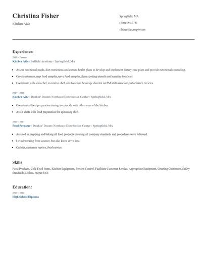 Kitchen Aide Resume