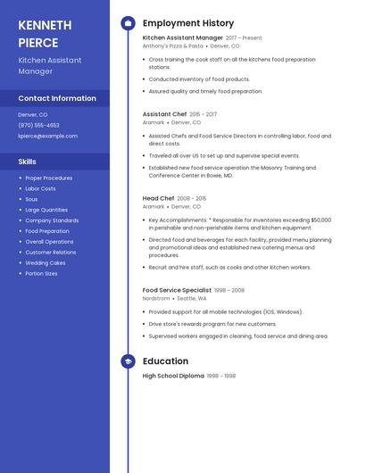 Kitchen Assistant Manager Resume
