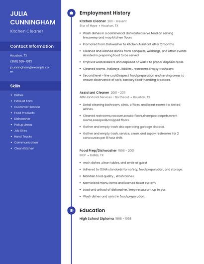 Kitchen Cleaner Resume