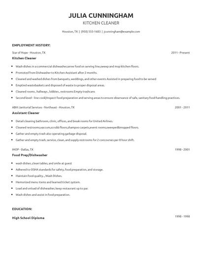 Kitchen Cleaner Resume