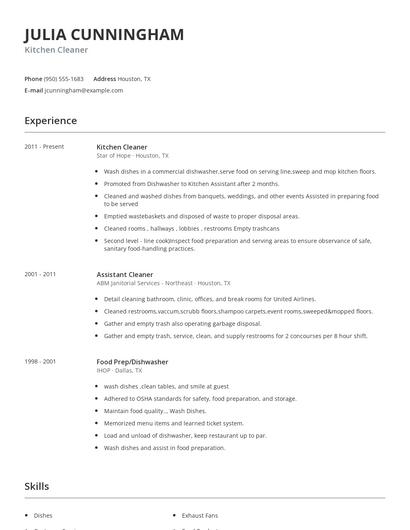 Kitchen Cleaner Resume