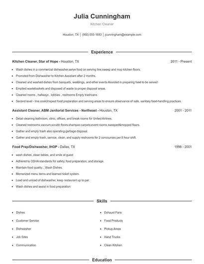 Kitchen Cleaner Resume
