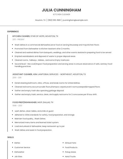 Kitchen Cleaner Resume