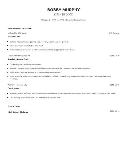 Kitchen Cook Resume