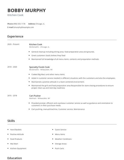 Kitchen Cook Resume