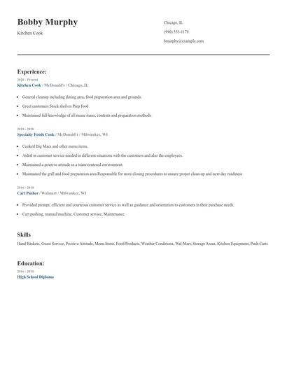 Kitchen Cook Resume