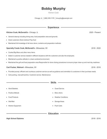 Kitchen Cook Resume