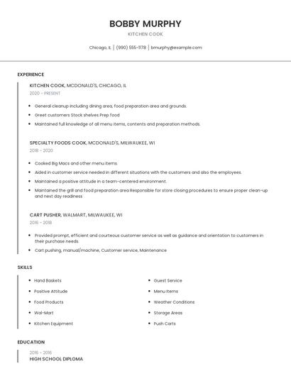 Kitchen Cook Resume