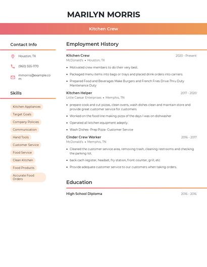 Kitchen Crew Resume
