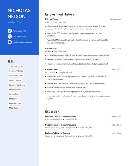 Kitchen Crew Resume