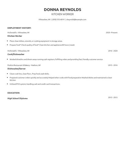 Kitchen Worker Resume