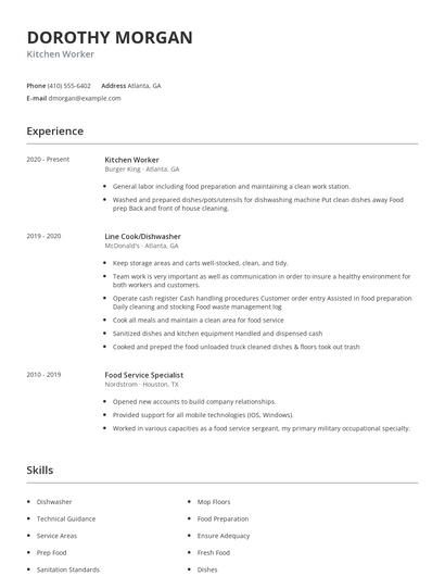 Kitchen Worker Resume
