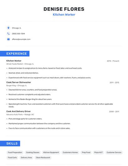 Kitchen Worker Resume