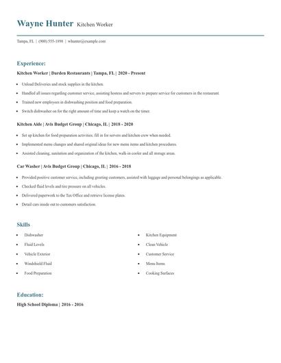 Kitchen Worker Resume