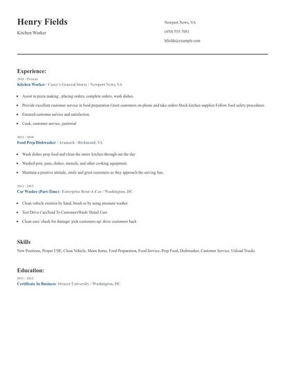 Kitchen Worker Resume
