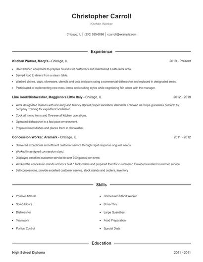 Kitchen Worker Resume