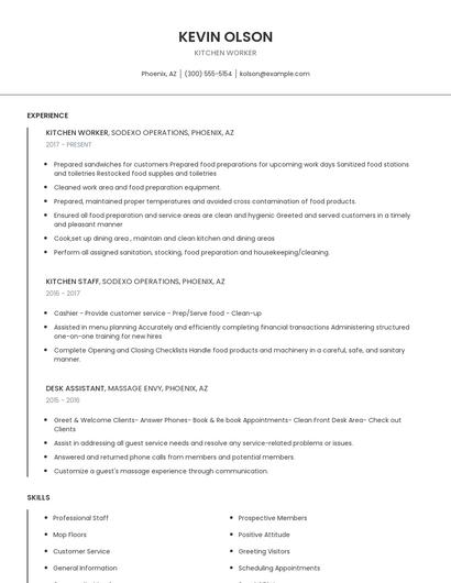 Kitchen Worker Resume