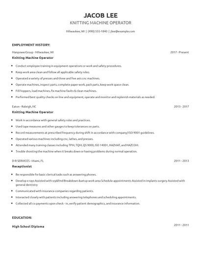 Knitting Machine Operator Resume