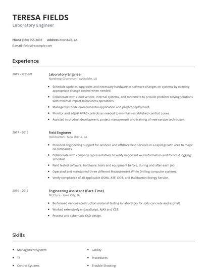 Laboratory Engineer Resume
