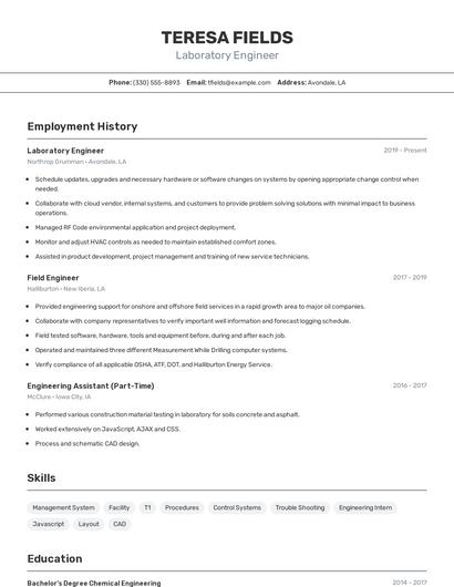 Laboratory Engineer Resume