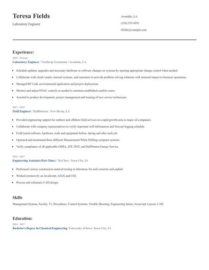 Laboratory Engineer Resume