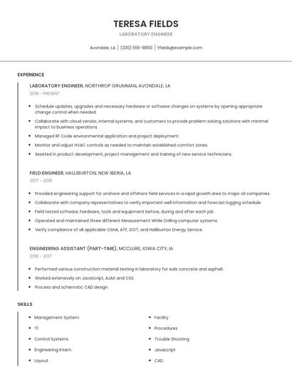 Laboratory Engineer Resume