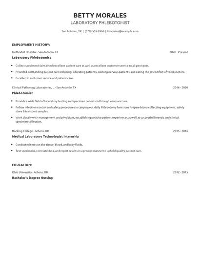 Laboratory Phlebotomist Resume